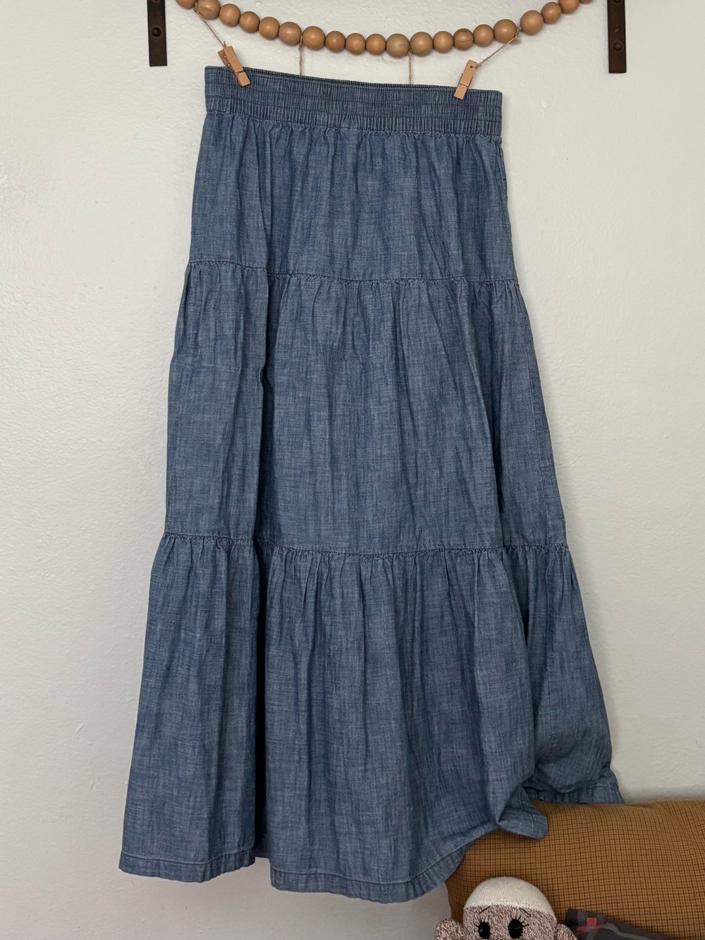 Blue Tiered Chambray Maxi Skirt
